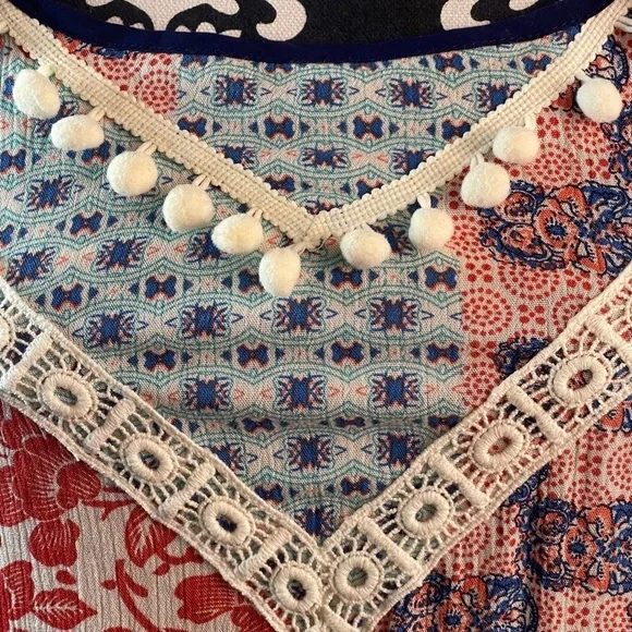 🔺SOLD🔺Kori America Boho Patchwork Maxi Dress Multicolor Floral Sleeveless - Picture 7 of 9